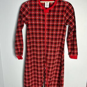 Lands End Kids Footed Pajamas Sz 12 Rich Red Field Check